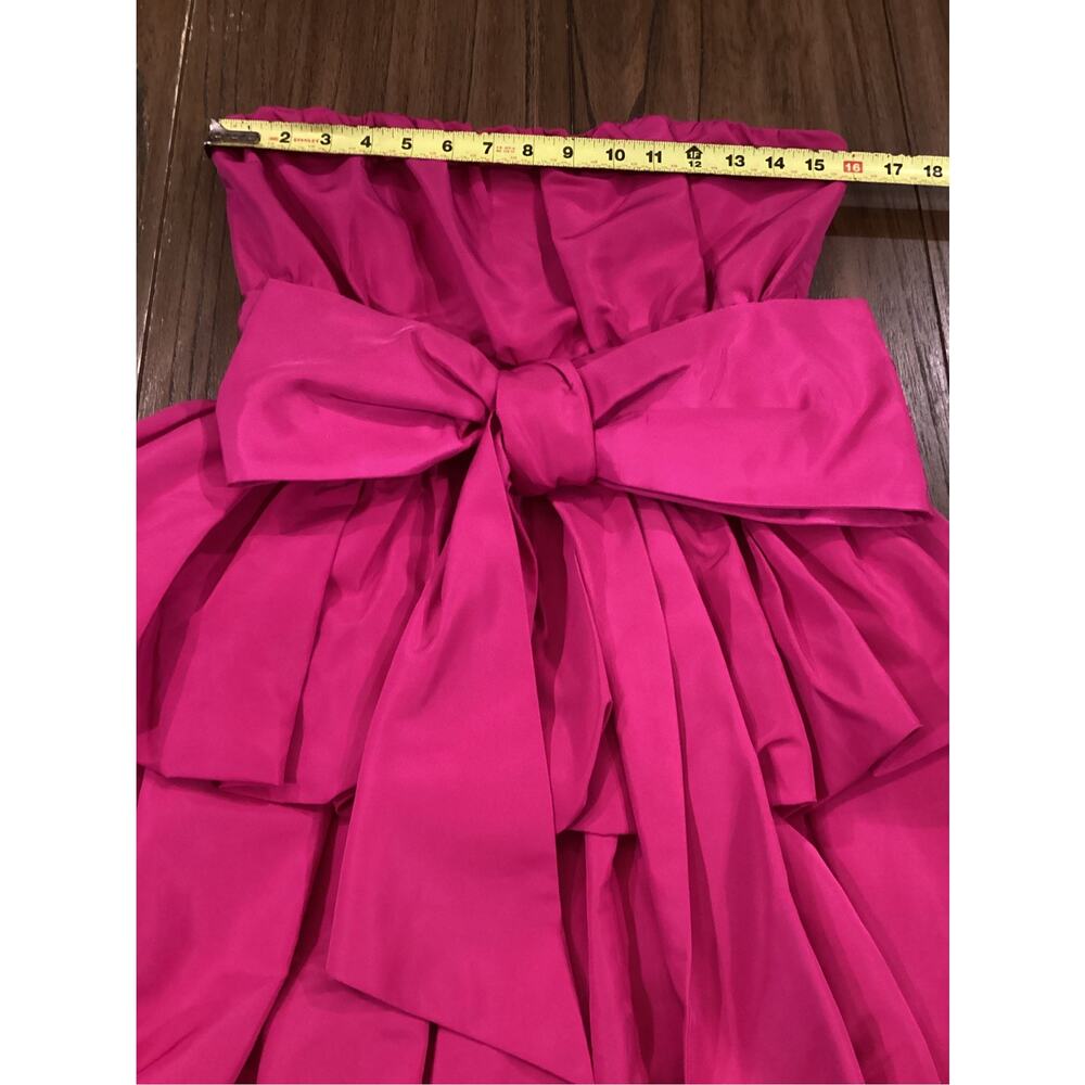 Love Shack Fancy Gallant bow Strapless Tiered Taffeta fuschia red Mini dress 6 - Picture 3 of 8